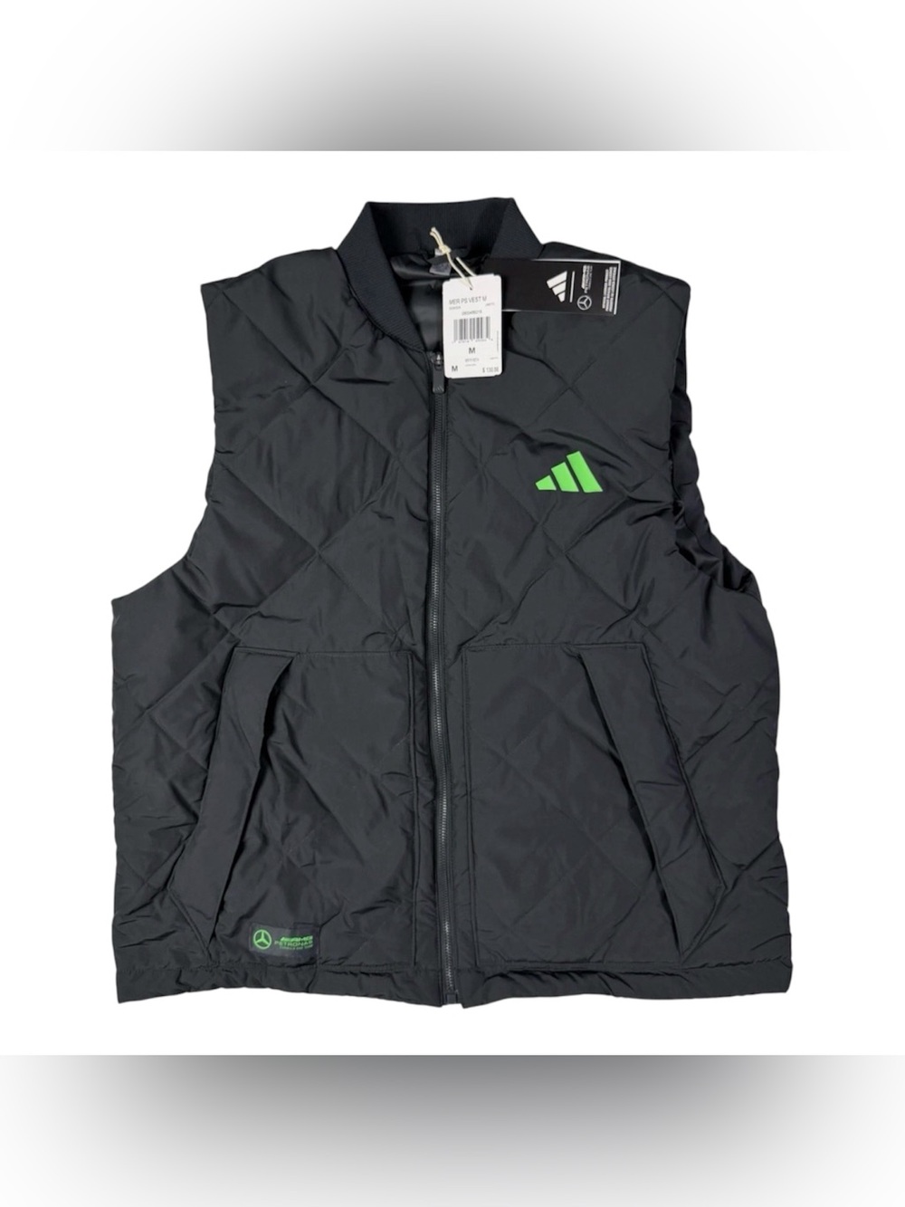 adidas Mercedes-AMG Petronas F1 Quilted Zip Vest Black/Green Size M $130